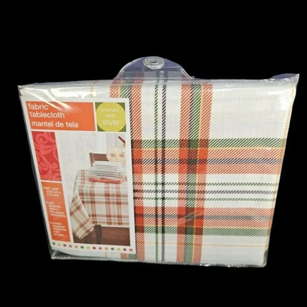 Autumn Plaid Tablecloth Burnt Orange Green Fall Wrinkle‎ Resistant 60 x 84 New